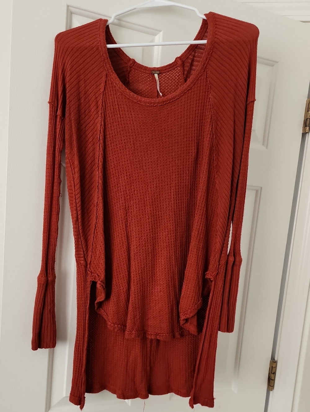 Free People Rust Red Long Sleeve Waffle Knit Tunic